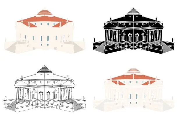 Vector illustration of La Rotonda house in perspective view