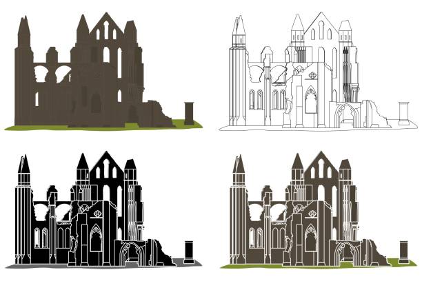 Whitby abbey in front view Vector art Abbey stock illustrations