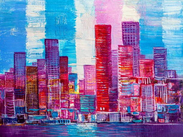 istock Abstract painting of urban skyscrapers. 1200140410