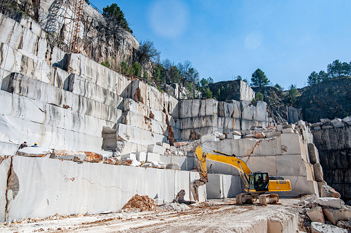 Marble walls of a marble quarry in Ruskeala Mountain Park, Karelia, Russia
