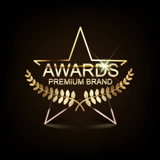 logo gold star vector w eleganckim stylu z czarnym tłem - certificate frame award gold stock illustrations