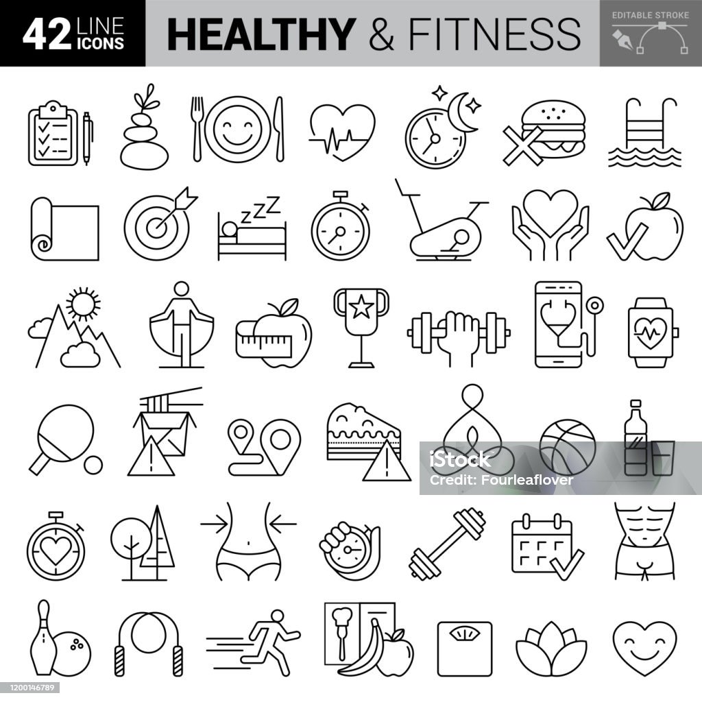 Fitness & Workout - set of thin line vector icons stock illustration - Royalty-free Ícone arte vetorial