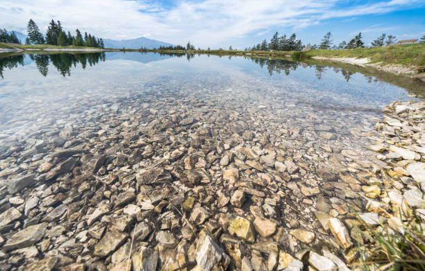 widok na krajobraz jeziora górskiego - spring wetterstein mountains water river zdjęcia i obrazy z banku zdjęć