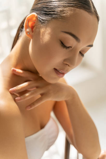 istock Pretty calm lady posing for camera indoors 1200148400