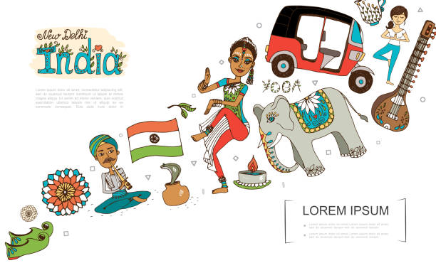 flache indien bunte vorlage - shoe men indian culture indian ethnicity stock-grafiken, -clipart, -cartoons und -symbole