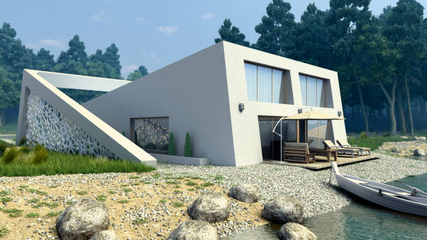 istock nature housing concept modern style lake house 3d render exterior 1200152980