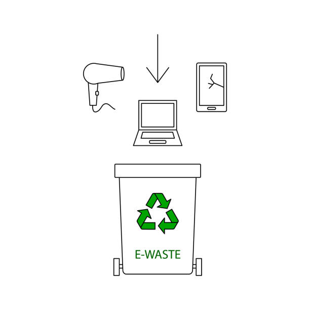 Container for e-waste trashes Container for e-waste trashes. Container for garbage and trash. Recycling garbage elements. Vector flat illustration. utilize stock illustrations