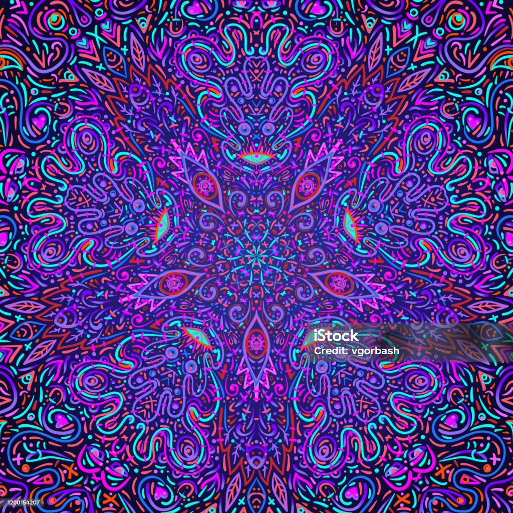 Shamanic Patterns Hypnotic Shamanic Acid Pattern Hand Drawn Design In Ethnic Indian Style ...