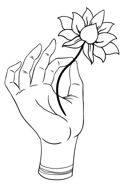 Lord Buddha's hand with eye holding Lotus flower. Isolated vector illustration of Mudra. Hindu motifs. Tattoo, yoga, spirituality, textiles. vector art illustration