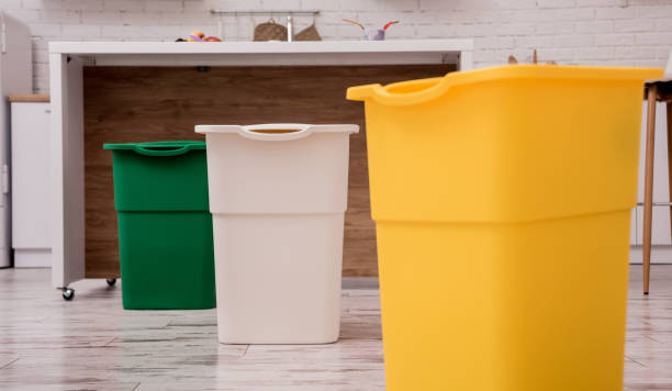 istock Recycle bins in the kitchen. Household waste sorting. Environmentally responsible behavior. Zero waste 1200160170