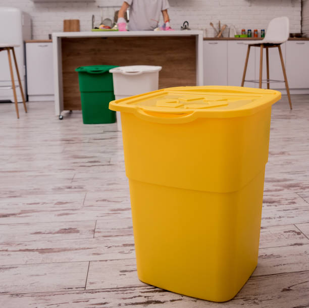 istock Recycle bins in the kitchen. Household waste sorting. Environmentally responsible behavior. Zero waste 1200161264