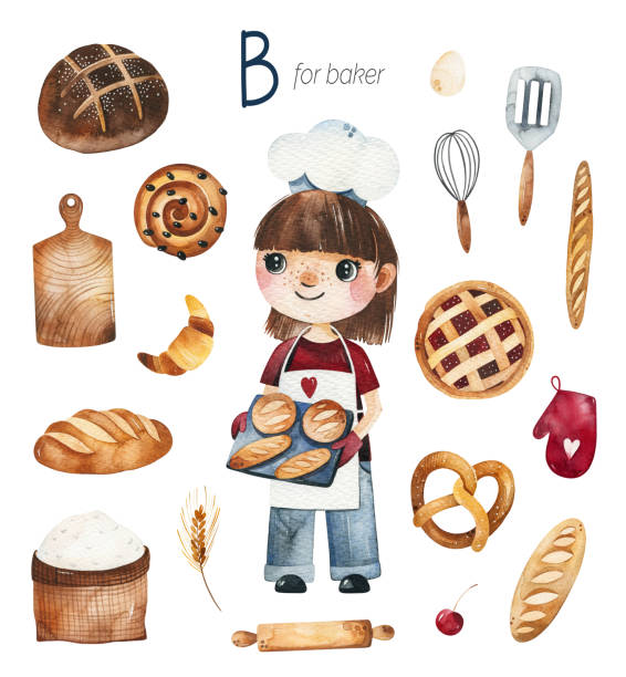ilustraciones, imágenes clip art, dibujos animados e iconos de stock de baker para la carta b. - french culture dictionary france text