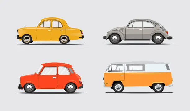 Vector illustration of set of cars for travel, leisure, rental, family, road trip. beautiful car on a white isolated background