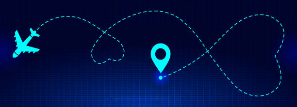 istock Double love airplane route in space. Romantic travel simbol, heart dashed line trace. Simple hearted airplane path, flight air dotted love valentine day drawing vector in cyberspace. 1200163182
