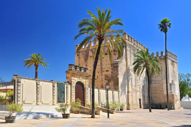 alcázar en la localidad de jerez de la frontera, costa de la luz, provincia de cádiz, andalucía, españa. - cadiz province fotografías e imágenes de stock