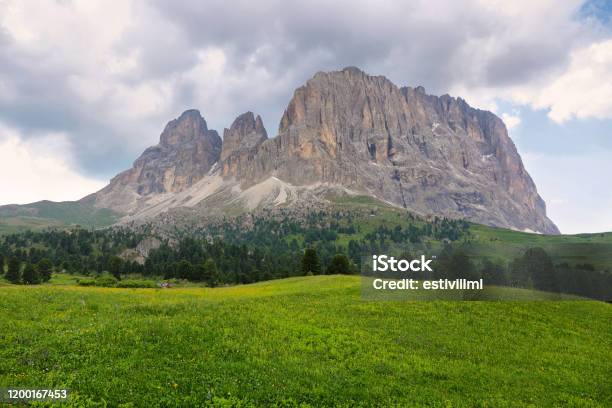 Sassolungo And Sassopiatto Mountains From Alpe Di Siusi Or Seiser Alm Dolomites Alps Italy Stock Photo - Download Image Now