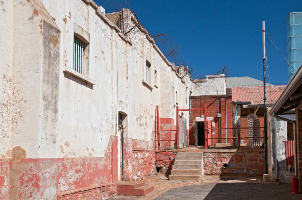 Constitution Hill in Johannesburg, South Africa. Constitution Hill was a jail that housed Mahatma Gandhi and Nelson Mandela and now is home to the Constitutional Court, Johannesburg, South Africa. pretoria prison stock pictures, royalty-free photos & images
