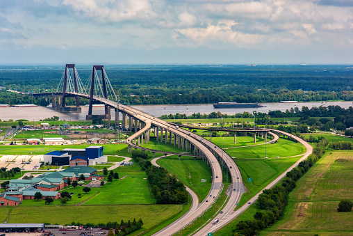 The Hale Boggs Memorial Bridge spanning the Mississippi River just north of New Orleans, Louisiana named for a former congressman out of New Orleans who disappeared in Alaska in 1972 when his small private plane never arrived at its destination.