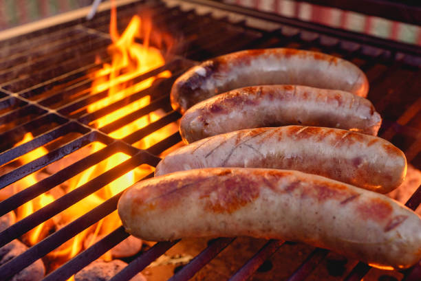 istock Bratwurst on the Grill with Flames 1200180469