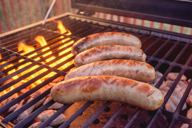 istock Bratwurst on the Grill with Flames 1200180586