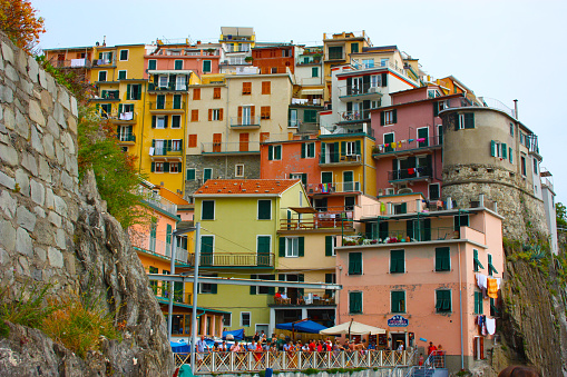 Monterosso village of the Cinque Terre of Liguria with houses perched on the cliff in italy
