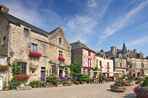 Medieval houses at Rochefort en Terre Brittany in north western France.