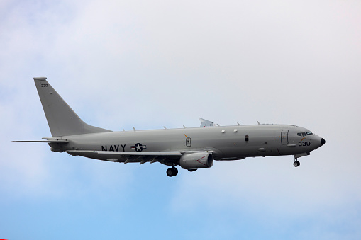 US navy P8A Poseidon military Aircraft over central Florida photograph taken Jan 2020