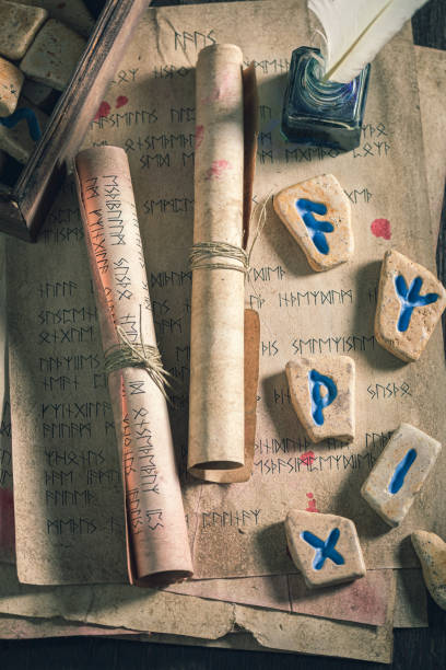 istock Vintage runic divination by stones based on futhark alphabet 1200190319