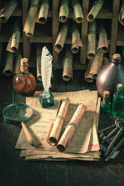 istock Magic scribe library full of old and valuable manuscripts 1200190777