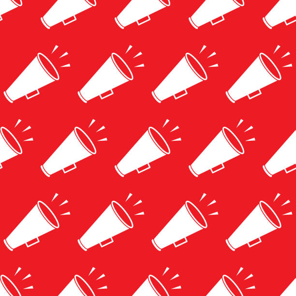 Bullhorn Pattern Silhouette Vector illustration of bullhorns in a repeating pattern against a red background. megaphone patterns stock illustrations