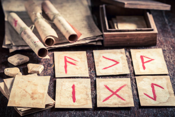 istock Extraordinary fortune teller from rune cards based on antique scrolls 1200198872