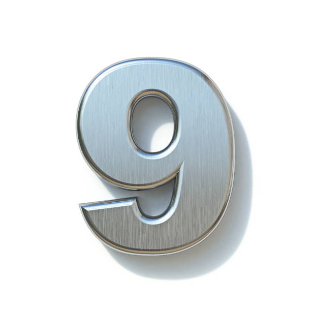 istock Brushed metal font Number 9 NINE 3D 1200199791