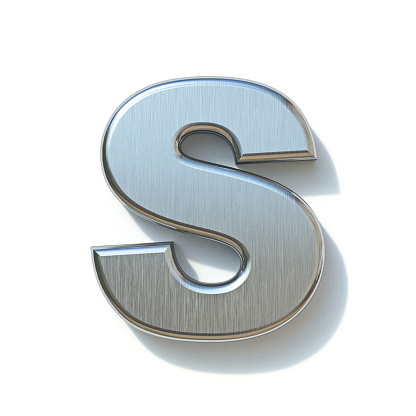Brushed metal font Letter S 3D render illustration isolated on white background