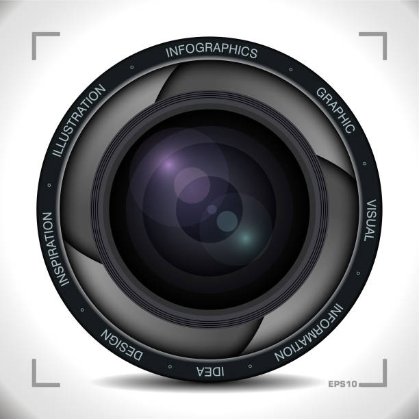 ilustrações de stock, clip art, desenhos animados e ícones de infographics in camera lens style - ideas concepts aperture black