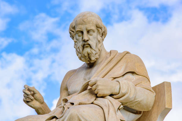 Statue of Plato in front of Academy of Athens in Athens, Greece stock photo
