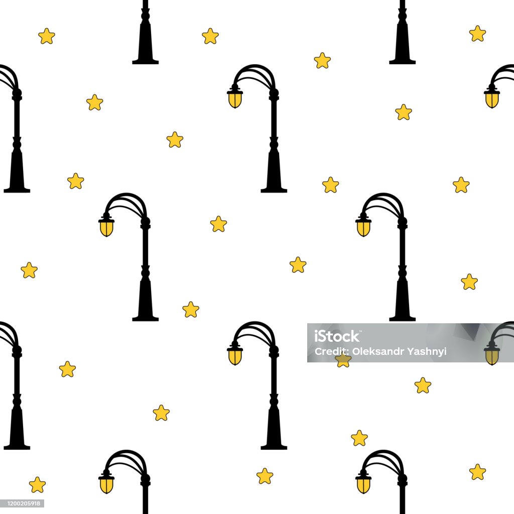 Street Light Pattern Example Seamless Pattern With Street Light Black Silhouettes Isolated On White ...