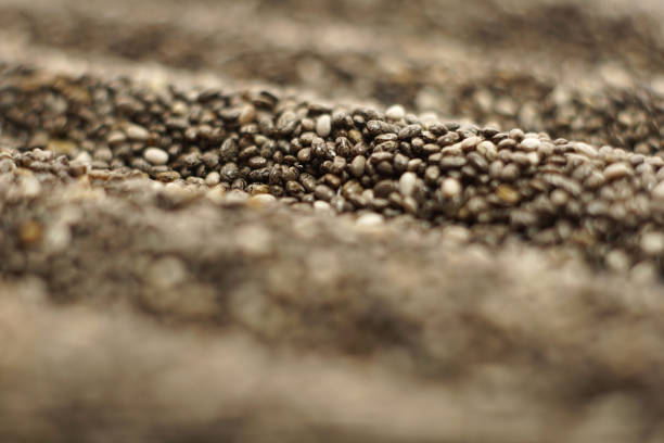 Close up of raw organic chia seeds. stock photo