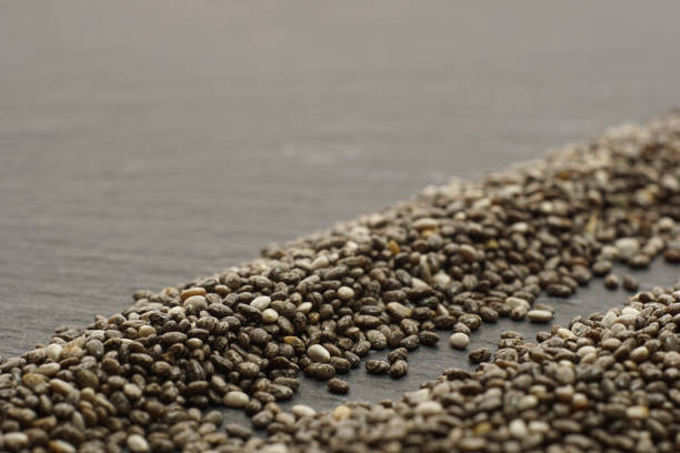 Close up of raw organic chia seeds. stock photo