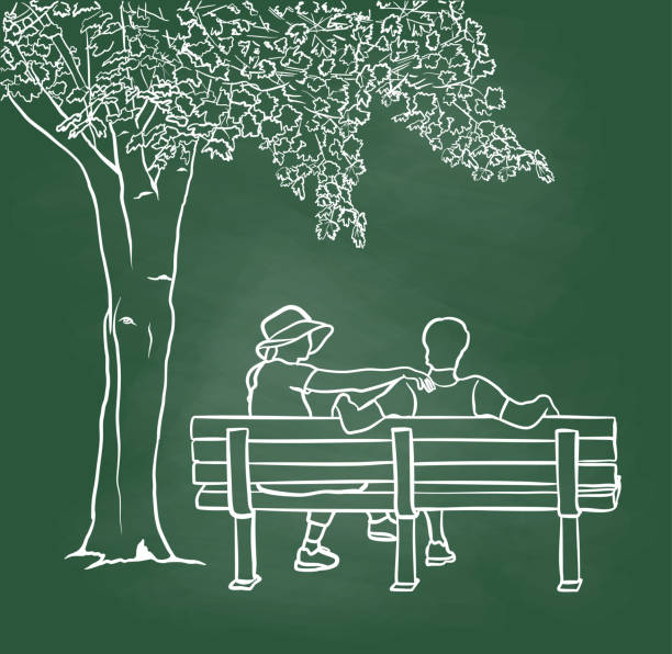 illustrations, cliparts, dessins animés et icônes de amour et compréhension chalkboard - bench park park bench silhouette