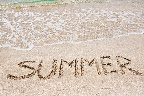 Summer written on the sand stock photo