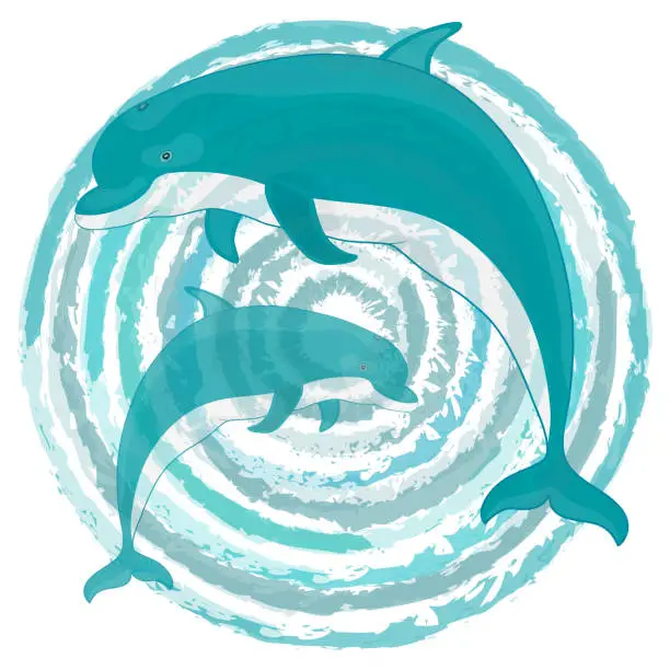 Vector illustration of Dolphins beautiful vector illustration on a blue abstract background.