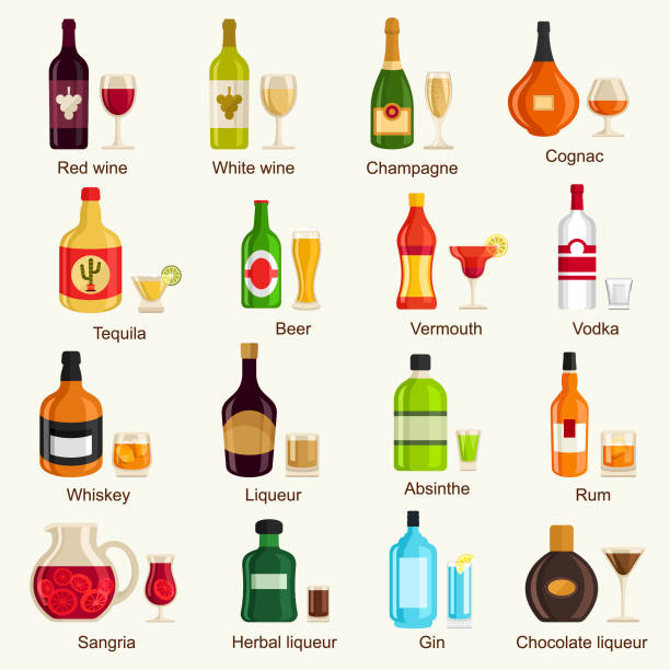 ilustrações, clipart, desenhos animados e ícones de ícones das bebidas alcoólicas - tequila bebida branca