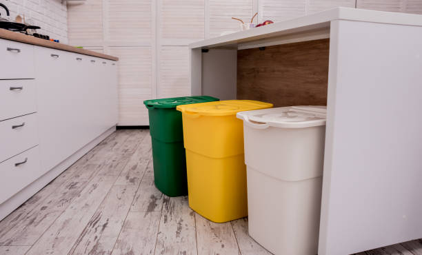 istock Recycle bins in the kitchen. Household waste sorting. Environmentally responsible behavior. Zero waste 1200237891