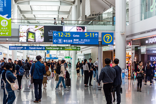 Interiors of Seoul-Incheon International Airport, the primary airport serving the Seoul Capital Area, and one of the largest and busiest airports in the world