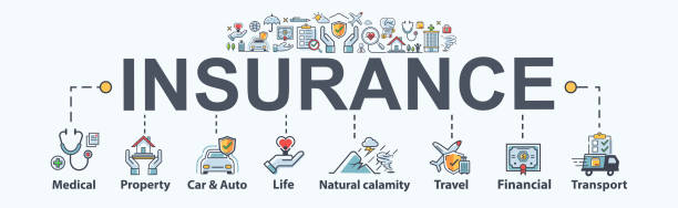 Insurance banner web icon for business Insurance, medical, property, protect, family life, Natural calamity, travel, transport and financial. Minimal vector infographic. Insurance banner web icon for business Insurance, medical, property, protect, family life, Natural calamity, travel, transport and financial. Minimal vector infographic. insurance agent illustrations stock illustrations