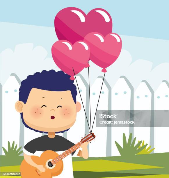 Cartoon Boy With Hearts Balloons And Singing Stock Illustration - Download  Image Now - Art, Balloon, Beauty - iStock
