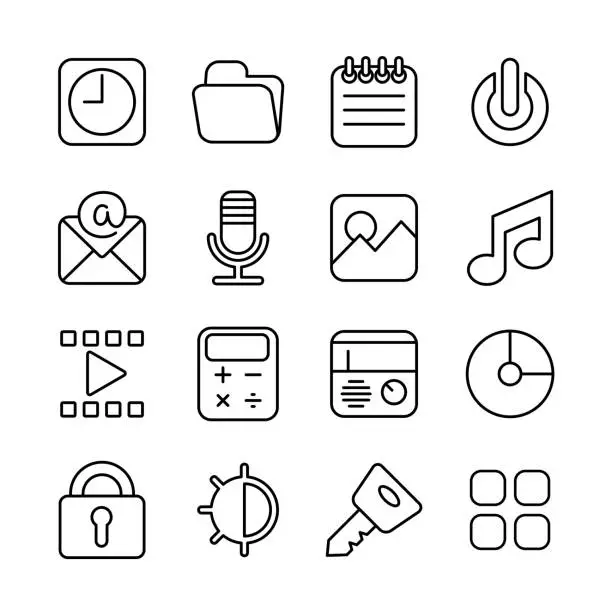 Vector illustration of Basic line icon for smart phone interface or theme design