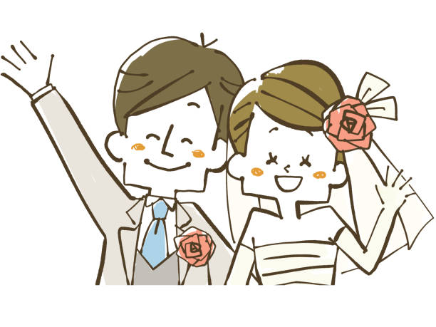 illustrazioni stock, clip art, cartoni animati e icone di tendenza di matrimonio di coppia appena sposato - giacca da smoking
