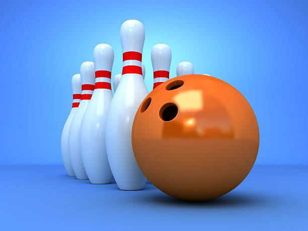 Gold collection. Bowling Ball crashing into the pins on vintage background. High resolution 3d