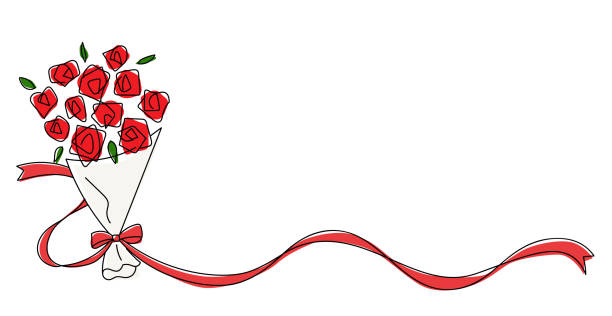 玫瑰花束與絲帶線繪圖材料 - 多謝 插圖 幅插畫檔、美工圖案、卡通及圖標